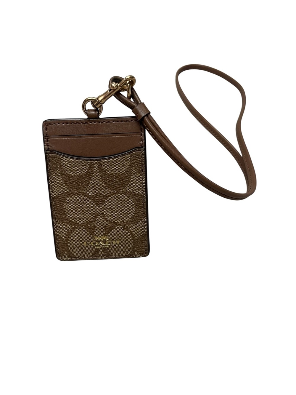 Coach Brown Signature Canvas Card and ID Case Lanyard